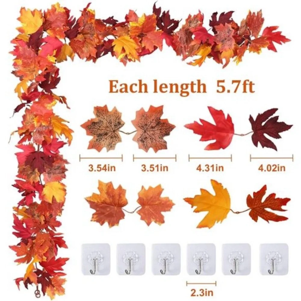 6 Pack 5.8Ft Artificial Maple Leaf Garland - Fall Decor for Home & Thanksgiving
